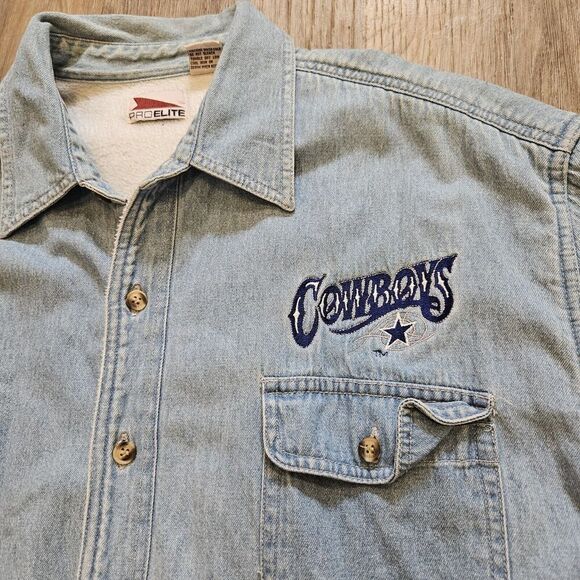 Vtg Dallas Cowboys Denim Shirt Jacket Mens Size M Fleece Lined Pro Elite NFL - Picture 2 of 9